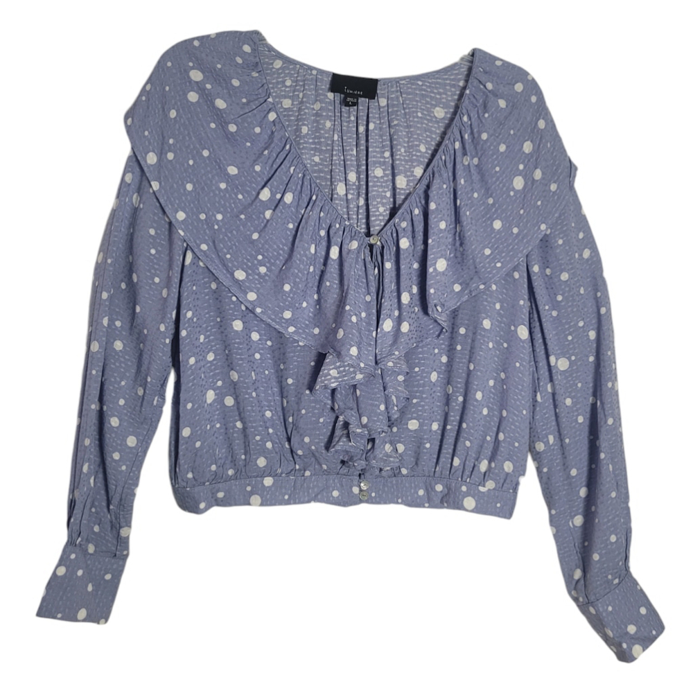 Women Lumiere Blouse Top L Blue White - Picture 2 of 8